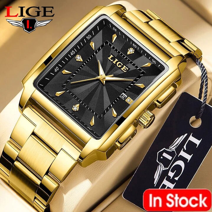 LIGE Relógio Masculino Original Moda Negócios Esporte Relógios de Quartzo Impermeáveis ​​Aço Inoxidável Antiferrugem Luminoso Cronógrafo Relógio de Pulso com Caixa