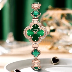 NIBOSI Relógio De Luxo De Quatro Folhas Clover Estrela Cheia Decorado Para Mulheres Com Diamante