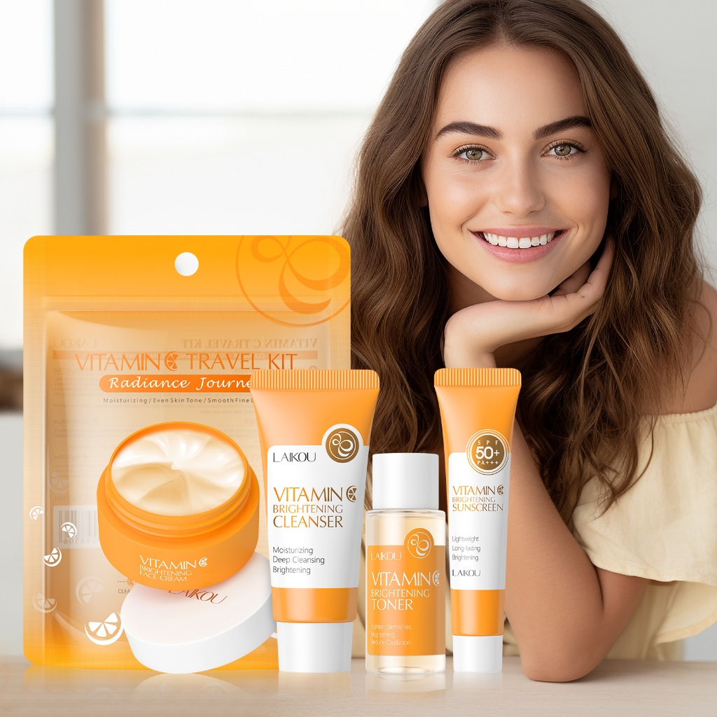 LAIKOU Kit De Viagem Vitamina C Hidratante Linhas Finas Suaves Mesmo Tom De Pele
