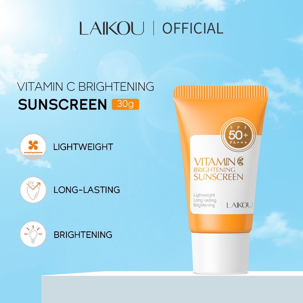 LAIKOU Protetor Solar Brilhante Vitamina C 30g SPF50 PA + + Leve E De Longa Duração Do Tom Da Pele Previne