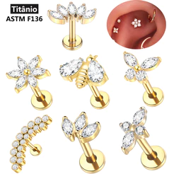 SWANJO Brinco De Titânio Piercing Cross Flower Stud Piercing Helix Tragus