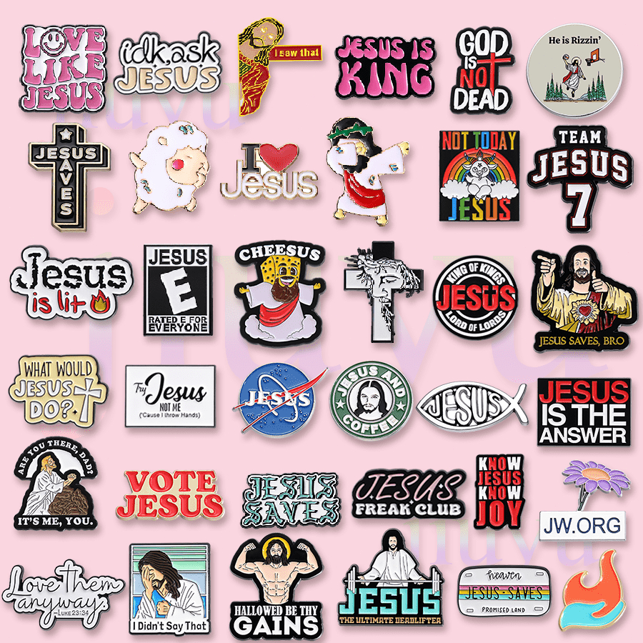 78 Estilos Jesus Crachás Messias Lapela Alfinetes Cartoon Personagem Broches Esmalte Fé Cristã Ícone Crachá Roupas Saco