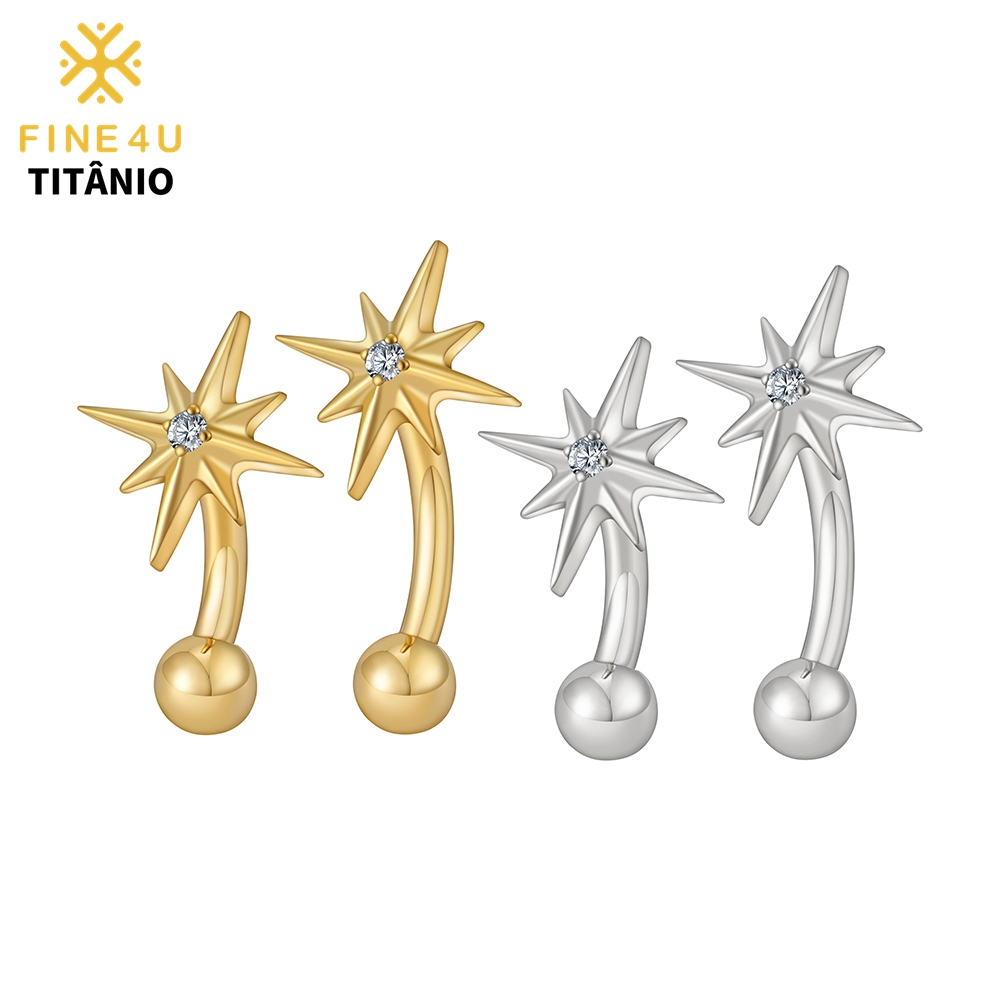 FINE4U Piercing Sobrancelha Titânio Estrela do Norte Microbell Curvo Zircônia Para Rook Cartilagem em Oferta na Shopee