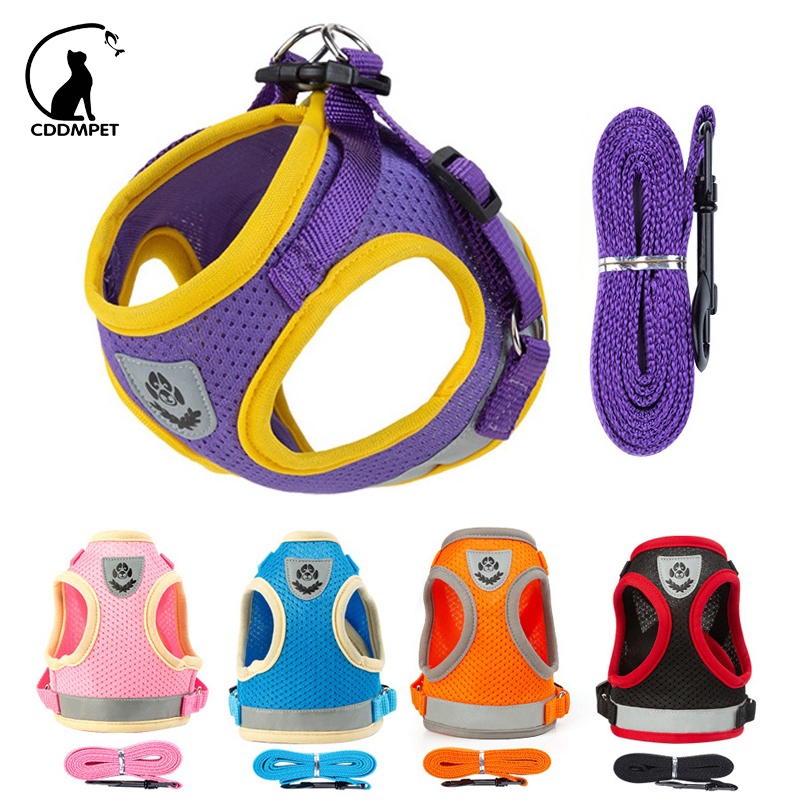 Coleira Peitoral Cachorro Arreios e Trela Para Cães Gatos Respirável De Estimação Colete Com Guia em Oferta na Shopee