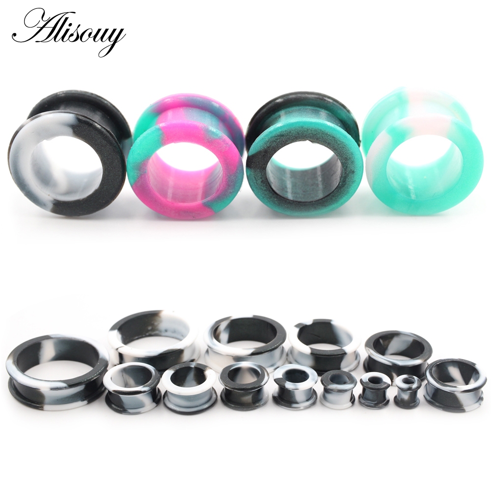 Alisouy 2 Peças 8-38mm Silicone Colorido Misturado Flexível Túnel De Orelha De Carne Flared Flesh Plug Expandar Maca Medidor Jóias De Perfuração