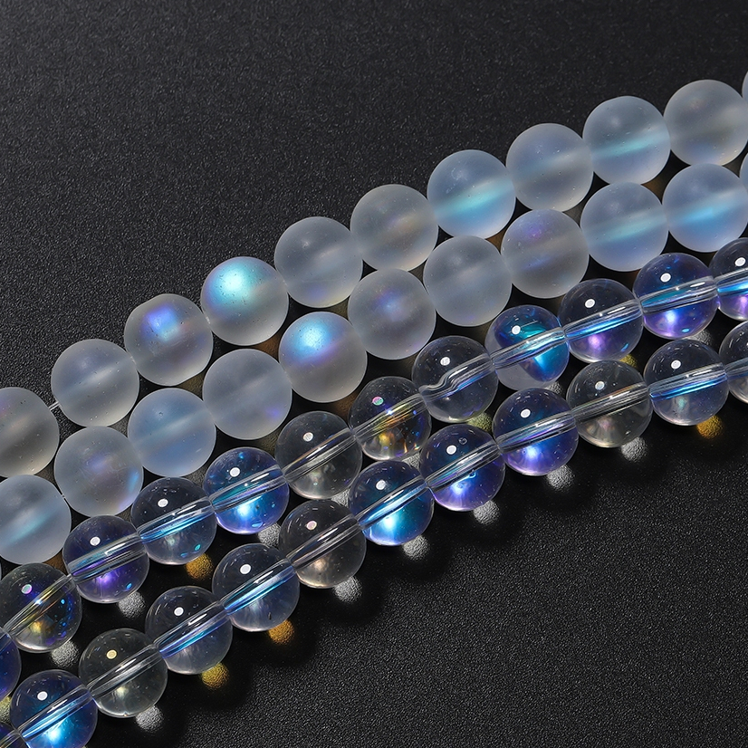 St. kunkka 8-10mm Contas de Vidro Transparentes Redondas de Vidro Fosco Branco Luz da Lua para Pulseira de Bijuteria Colar Jóias em Oferta na Shopee