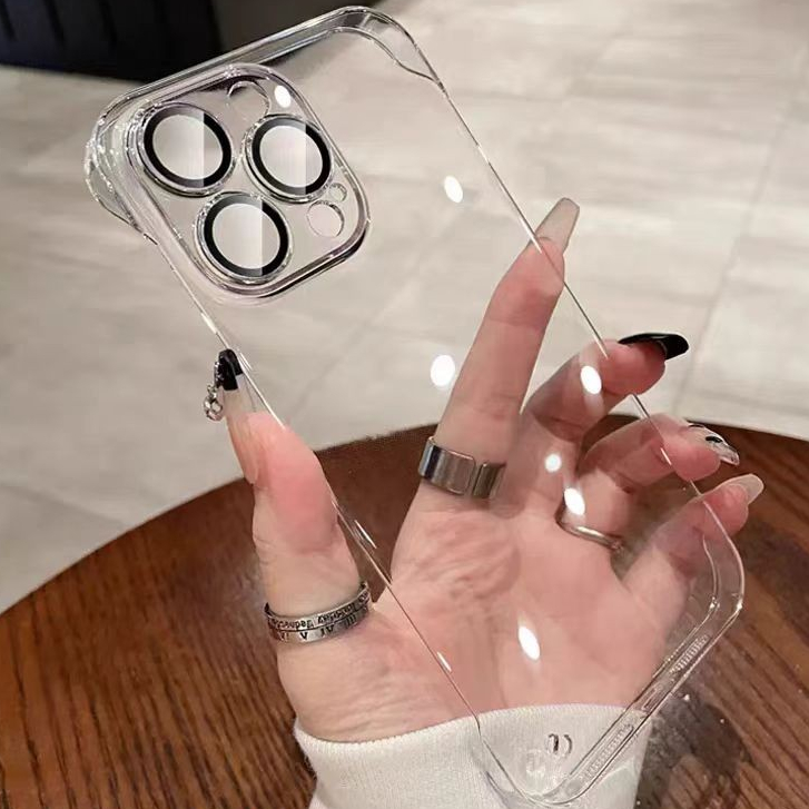 Capa Dura Transparente Para PC Sem Borda Com Filme Protetor De Lente iPhone 11 12 13 14 15 Pro Max 15 14 Plus — imagem 2 de 2