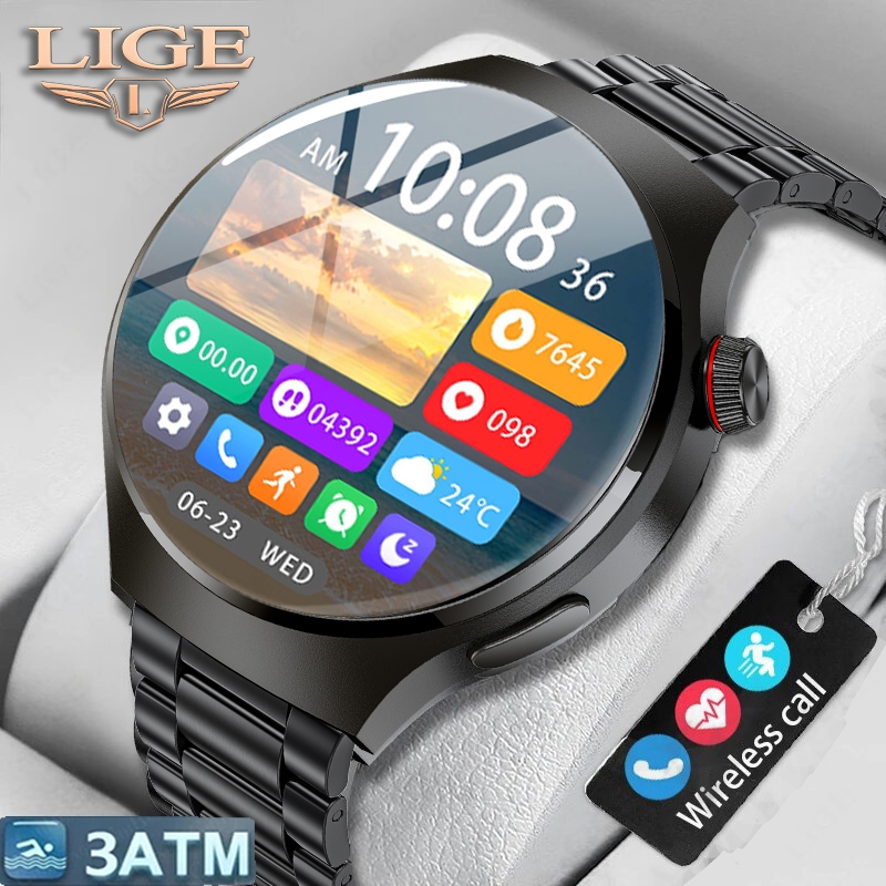 LIGE GT4 Relógio inteligente Original Masculino HD Tela de toque completa Multifuncional Chamada de voz Esportes IP68 Rastreador à prova d'água Frequência cardíaca BT SmartWatch em Oferta na Shopee