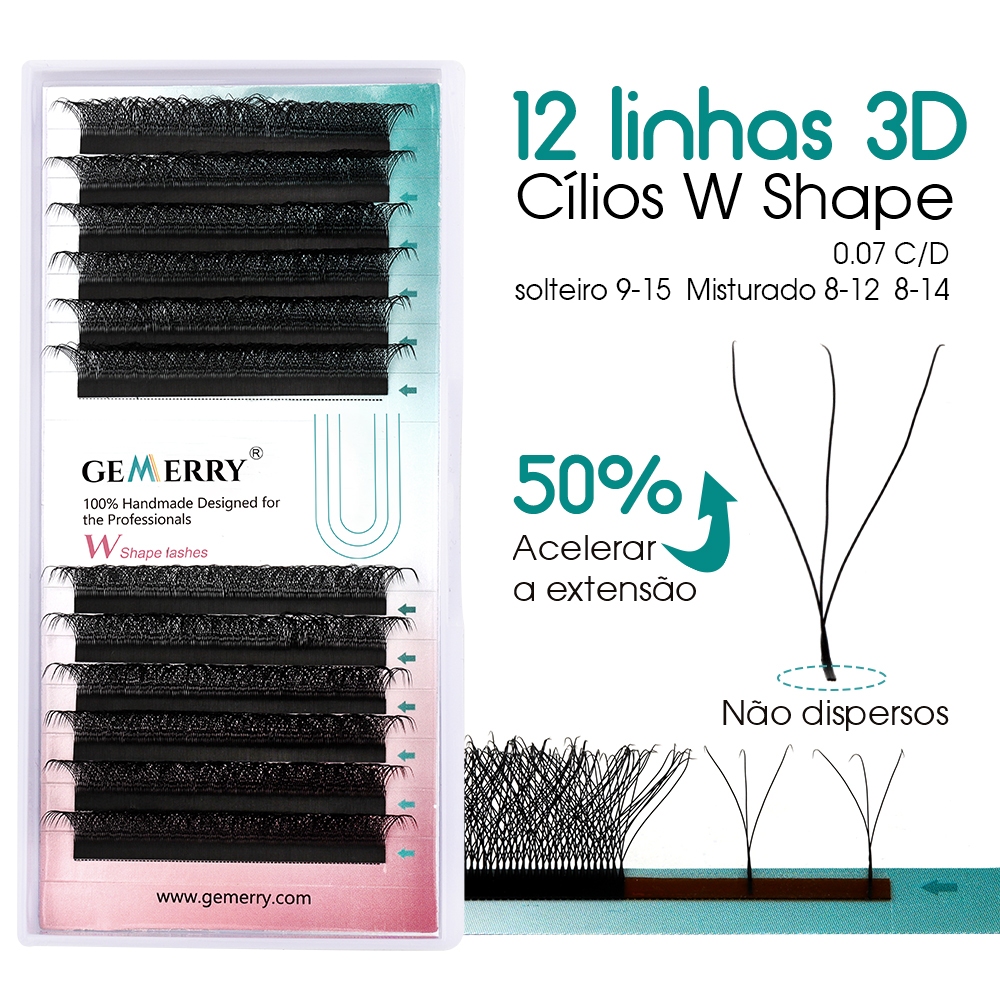 Gemerry 3D W YY Extensão De Cílios Em Forma De Falso Natural Fãs De Mink Premadeados À Mão Falsos Suprimentos Ferramentas Volume 6D W