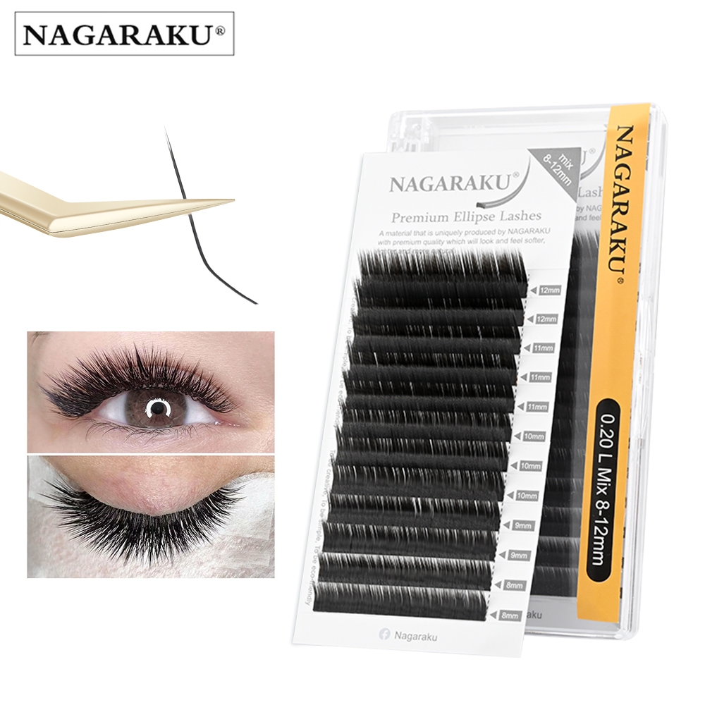 Elipse NAGARAKU Flat L LC LD N Extensões De Pestanas Em Forma Falsas Pretas Cinzas Matte