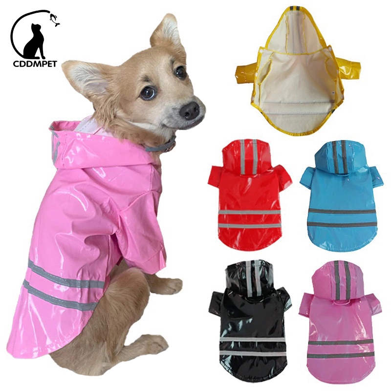 Capa De Chuva Cachorro Para Cães Pequenos Gatos PU Casaco Jaqueta Impermeável Reflexivos Com Capuz