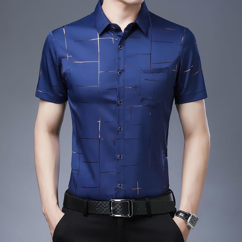 Moda Manga Curta Camisas Estampadas Masculinas Camisa Floral Casual De Verão De Negócios De Seda Soltas