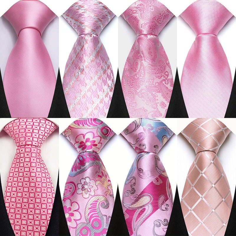 Gravatas Masculinas De Luxo De 8 Cm Xadrez Listras Sólidas Cor Rosa Vestido Clássico Formal Gravata Corbatas De Negócios