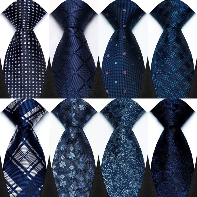 Gravatas Masculinas Luxuosas De 8 Cm Com Listras Xadrez , Ponto Sólido , Azul Marinho , Vestido Clássico Formal , Gravat