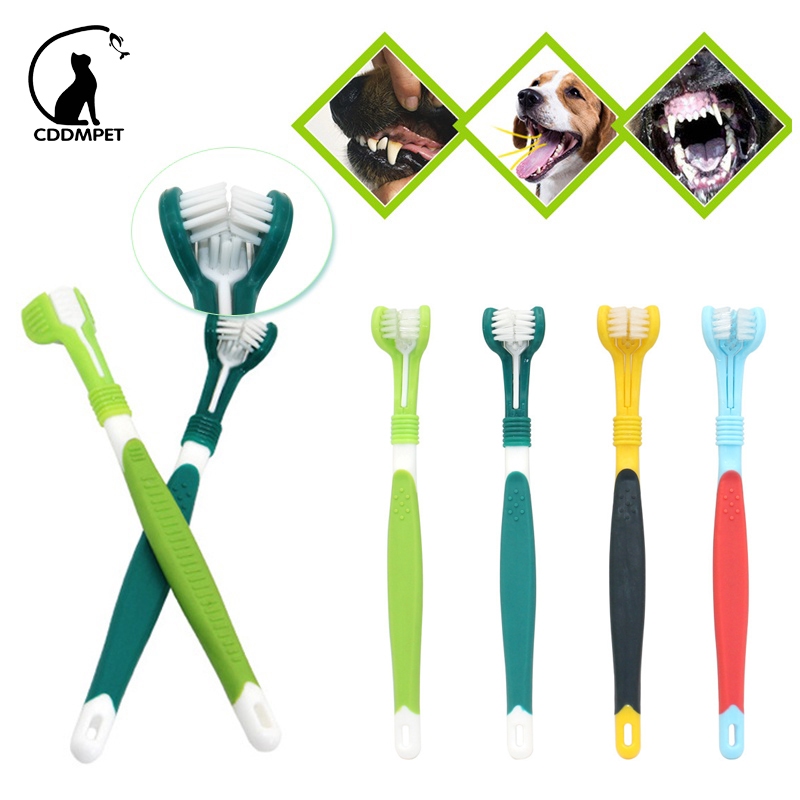 Escova De Dentes com Três Cabeças para Cachorro Animais De Estimação Limpeza Dentária Cuidados Orais