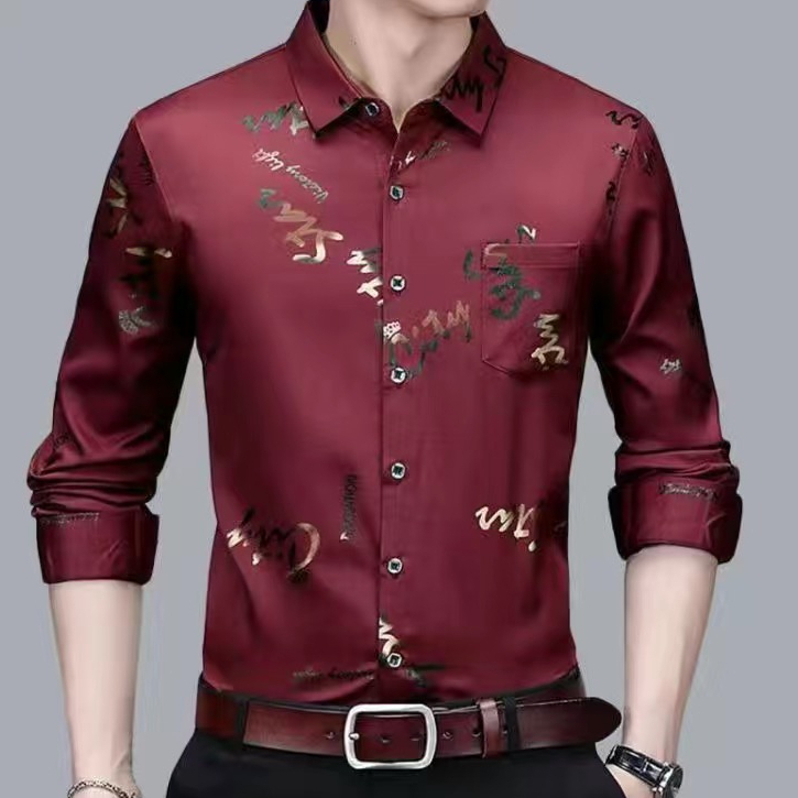 Camisa De Manga Comprida Masculina Floral Casual Coreana Camisas Formais De Trabalho Em Seda