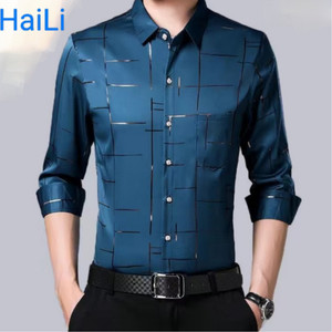 Camisa De Moda Masculina Xadrez Manga Comprida Casual Listrada Trabalho Formal Impresso