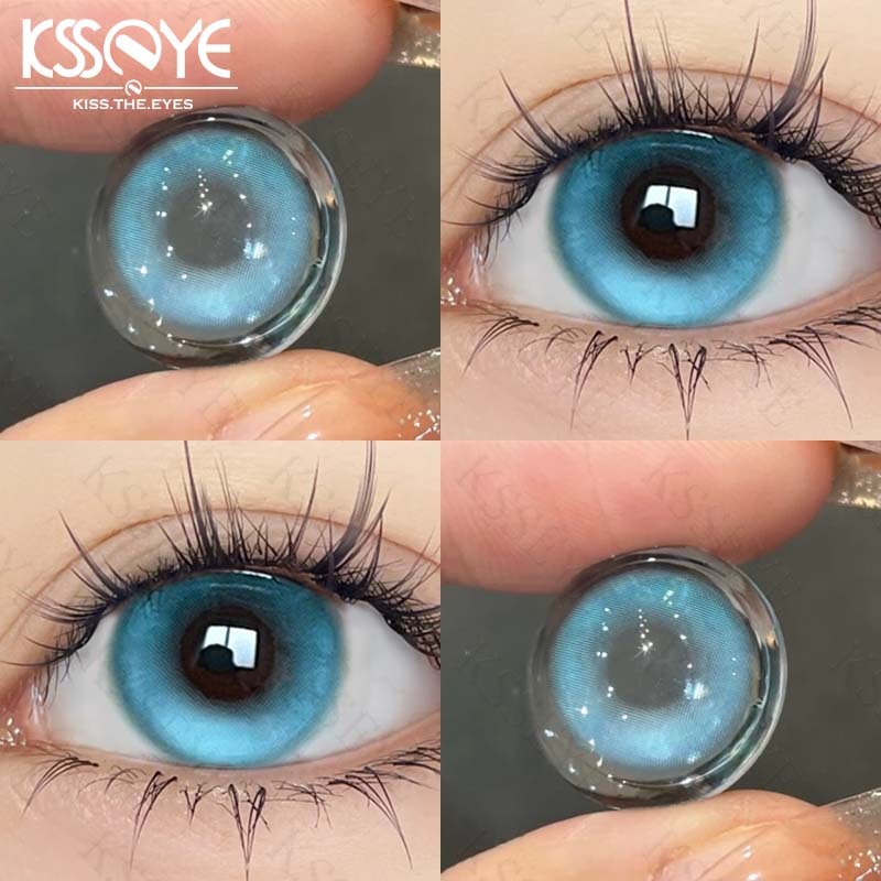 KSSEYE Lente De Contato Azul Com Grau 14.2MM Cat Ice Blue Uso Anual 0 ~-8.00 Macia De Alta Qualidade Cosplay