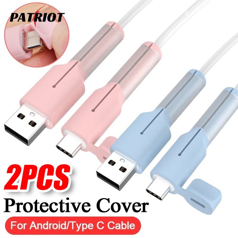 2PCS Tampa Protetora Anti-Quebra Do Cabo-Protetor Bobinador De Carregamento-Para Tipo C , Android , USB-Silicone , Macio , Durável , Cor Dos Doces-Organizador Fone De Ouvido