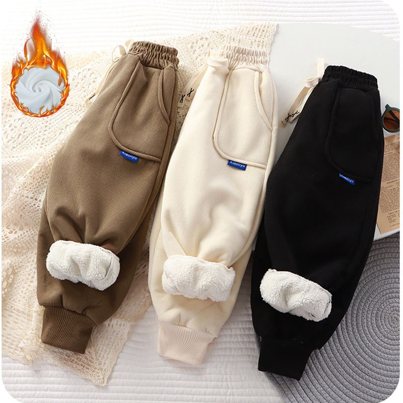 2024 Calças Espessadas Para Crianças Quentes Meninos Moda Casual Outono Inverno Meninas Bebês Fofinhos Confortáveis