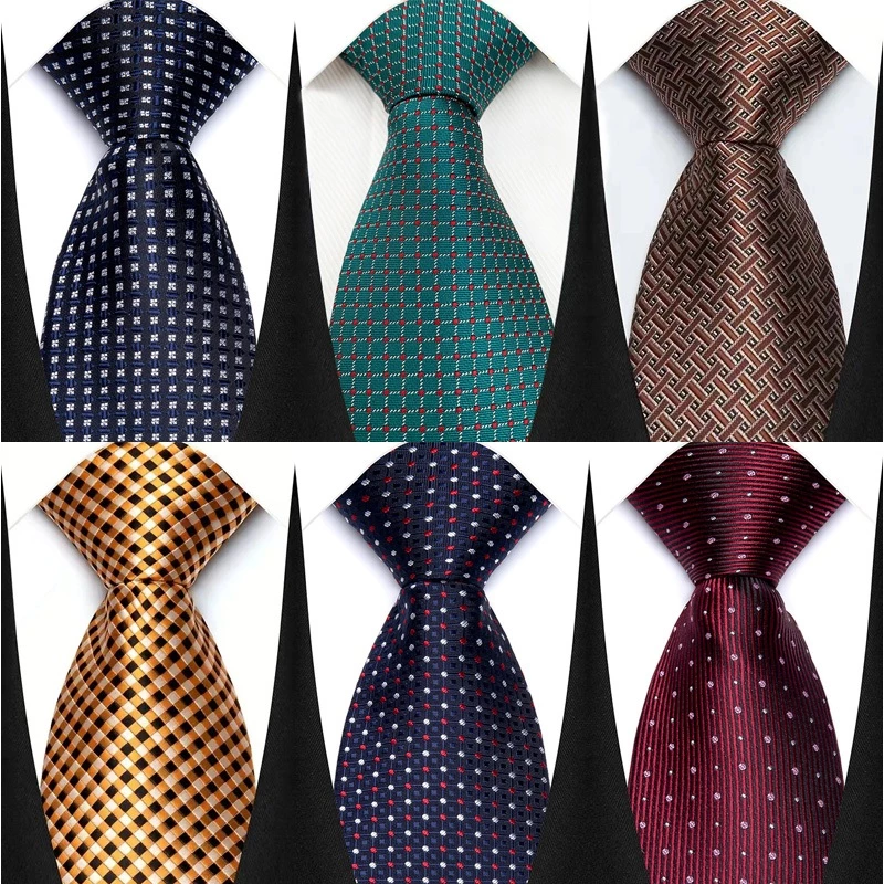 Nova Gravata Masculina 8CM Gravatas Para Homem Clássico Jacquard Tecido Bolinhas Azul Marrom Vestido Formal Corbatas Fes