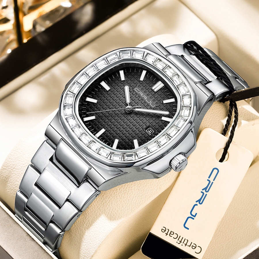 CRRJU Relógios Masculinos Marca Original Simples Retro Luxo Ponteiro Luminoso Quartzo À Prova D'água Com Caixa 5019