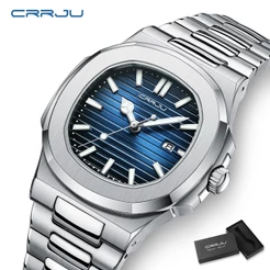 CRRJU Relógios Homens Originais Marca Topo Simples De Aço Inoxidável Pequeno Discador Luminoso Retro Negócios De Lazer Esportivo Quartzo Analógico À Prova D'água 5018
