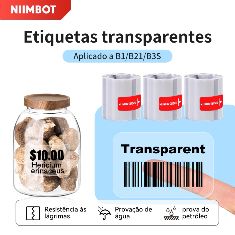 NIIMBOT B21/B1/B203 Papel Transparente para Impressão de Etiquetas, Etiqueta de Nome, Térmica e à Prova d'Água - Stationery