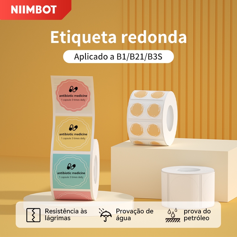 Adesivo De Rótulo Redondo NIIMBOT B21/B1/B3S Impermeável E À Prova De Óleo