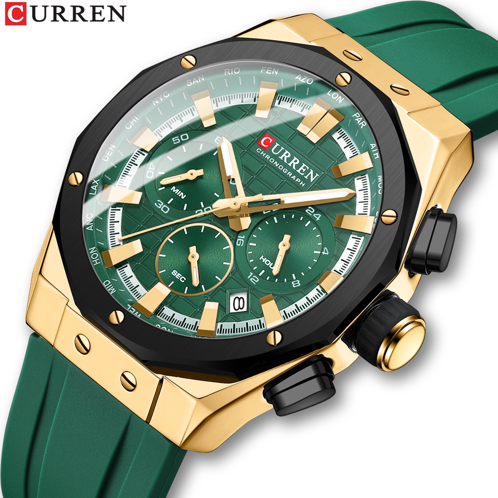 CURREN Relógio Masculino Marca Original Chronograph Ponteiros Luminosos Casual Correia De Silicone Moda Esportiva Quartzo À Prova D'água 8464 XM - Watches