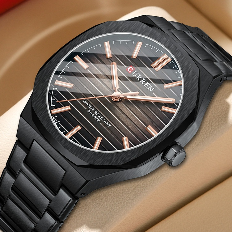 Relógio Masculino CURREN Original Preto Clássico Aço Inoxidável Simples Discagem Luminosa Moda Casual Negócios Esportes À Prova D'água 8456 XQ - Watches