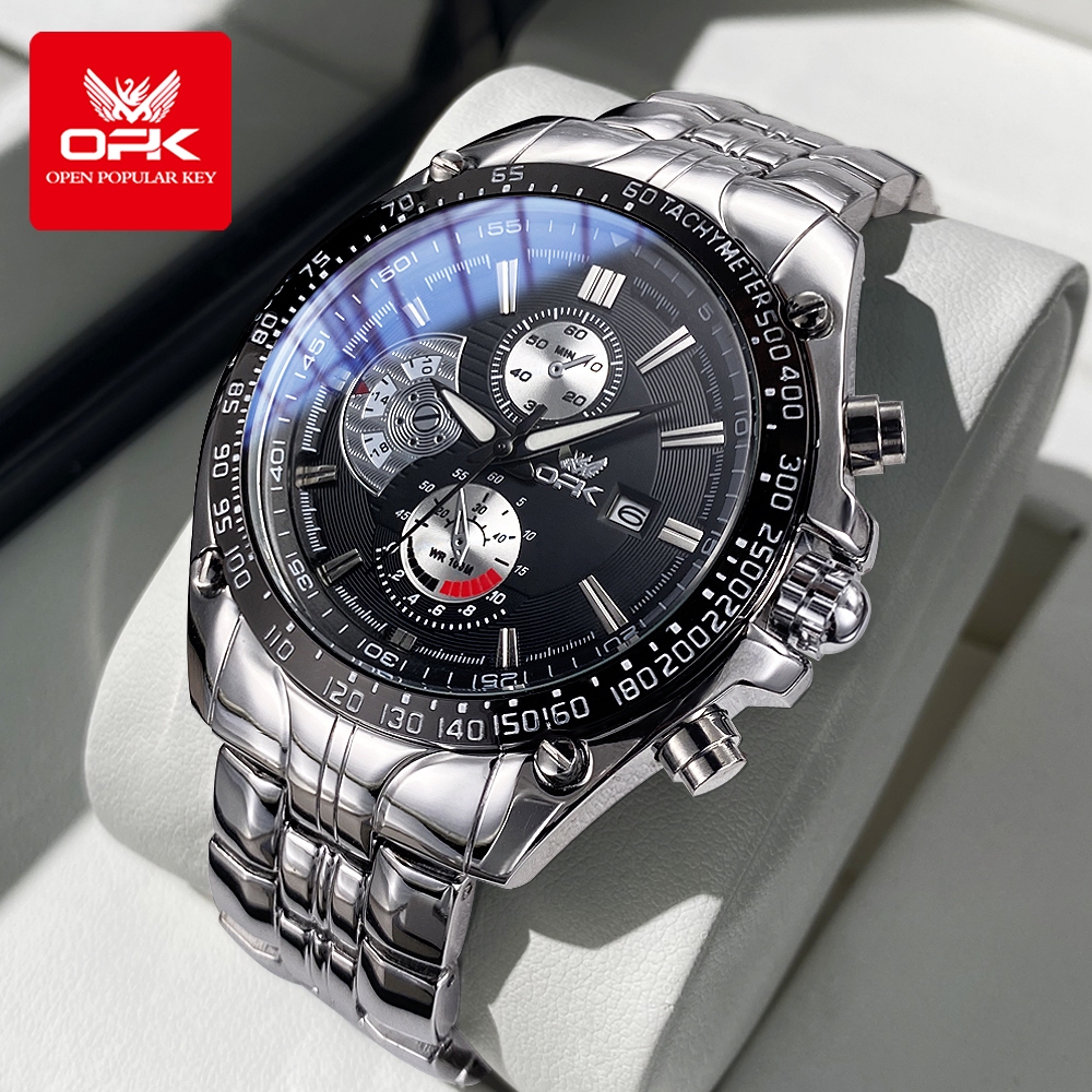 OLEVS relógio masculino original a prova d água luminoso multifuncional Luxo de Aço Inoxidável quartzo 6020 - Watches