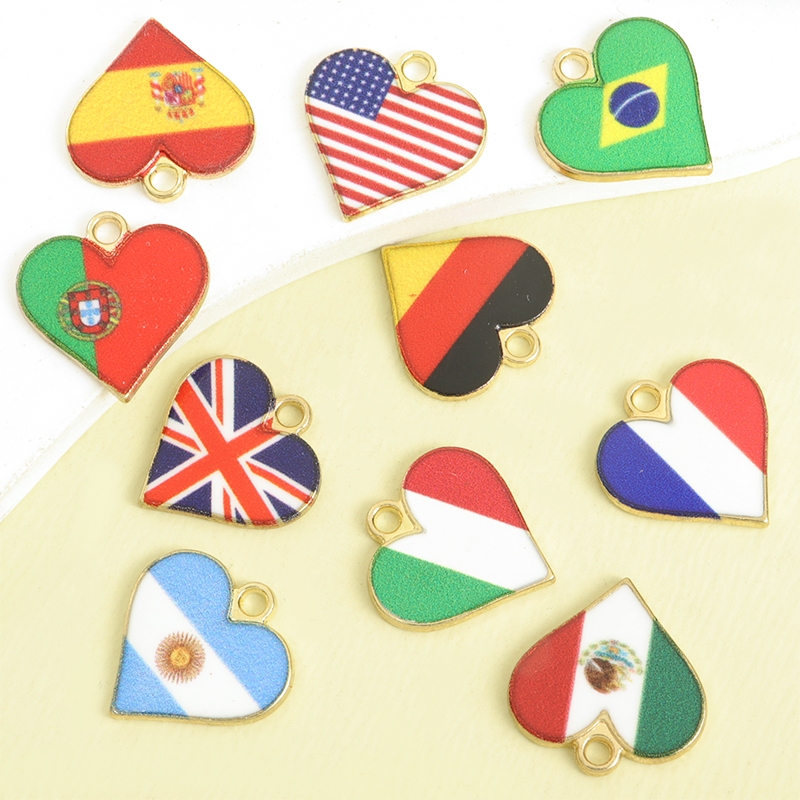 10pcs Bandeira Multi-País Padrão De Esmalte Coração Encanta Jóias DIY Para O Dia Da Independência Ou Qualquer Feriado em Oferta na Shopee