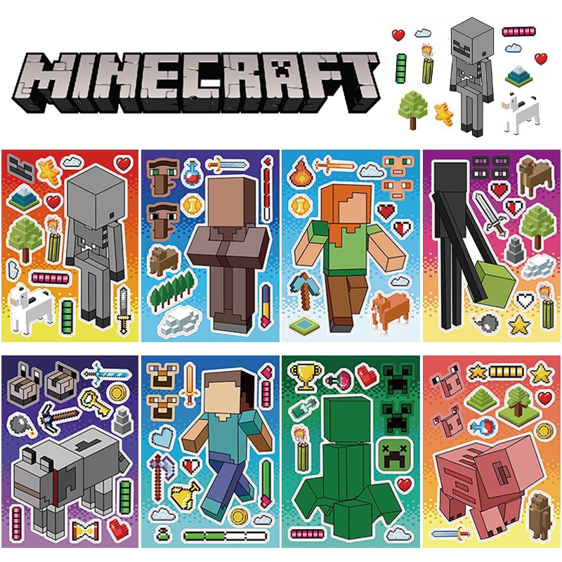 6/8 Folhas Jogo Temático De Cartoon Anime Para Crianças Minecraft Sonic The Hedgehog Series Boys'puzzle Favoritos