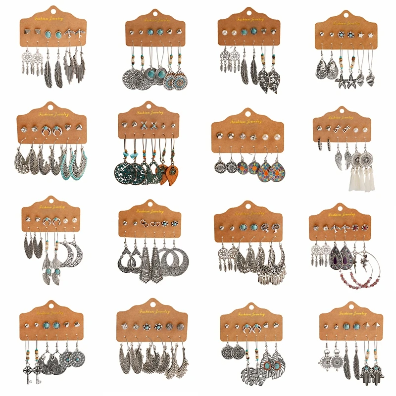 6Pairs/Set Conjunto De Brincos De Prata Vintage Redondo Gotas Água Geométrica Boho Jóias Geométricas 2024 em Oferta na Shopee