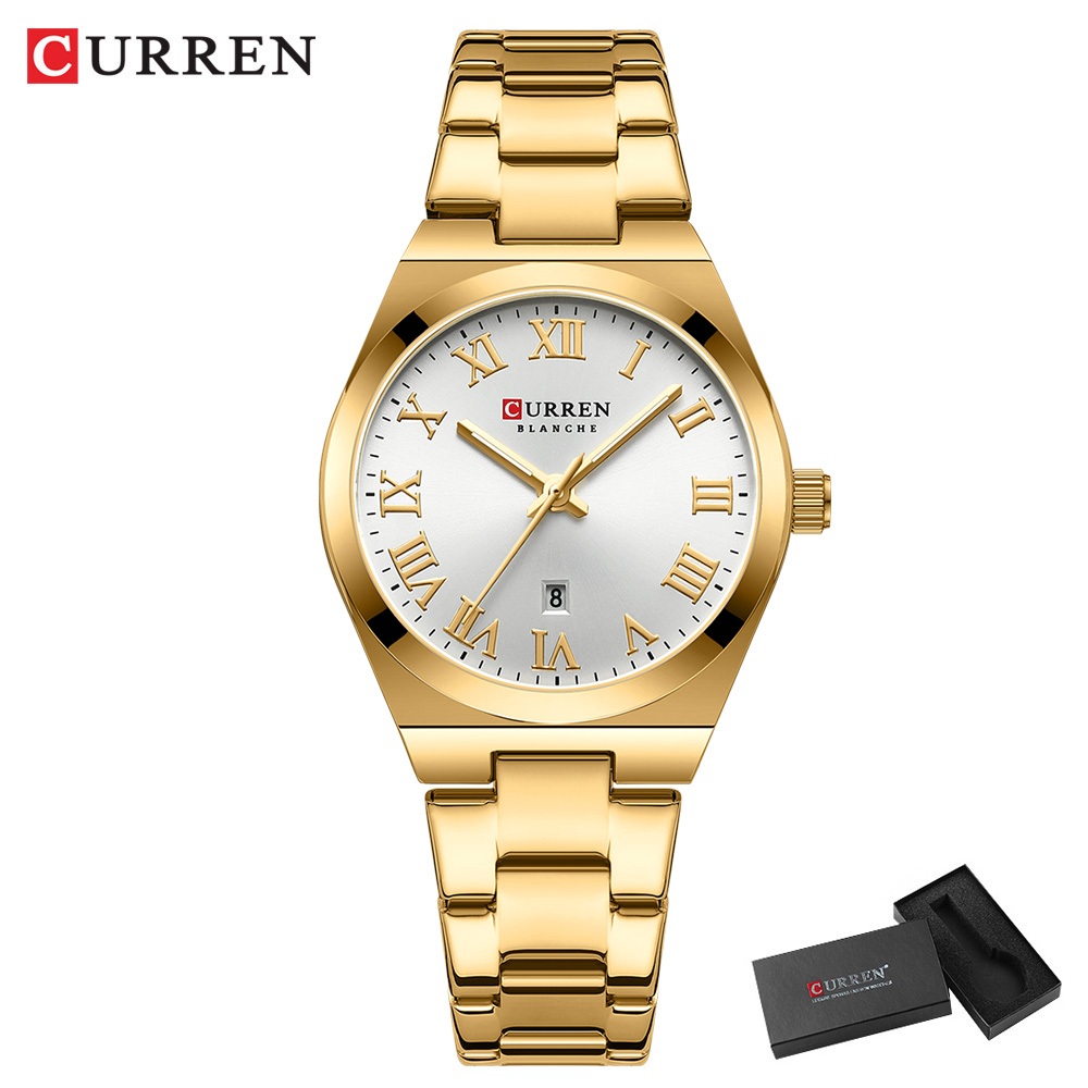 Novo Relógio Feminino CURREN Marca Original Gold Luxo Aço Inoxidável Pequenos Ponteiros Luminosos De Discagem Moda Simples Negócios Quartzo Analógico À Prova D'água 9095