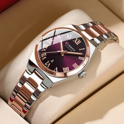 CURREN Relógio Feminino Novo Ponteiros Luminosos Originais De Aço Inoxidável Genuíno Moda Simples Negócios Quartzo Analógico À Prova D'água 9095 X