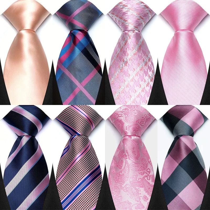 Nova Gravata Masculina 8CM Gravatas Para Homem Clássico Jacquard Tecido Xadrez Listras Sólidas Cor Rosa De Pescoço Vesti em Oferta na Shopee