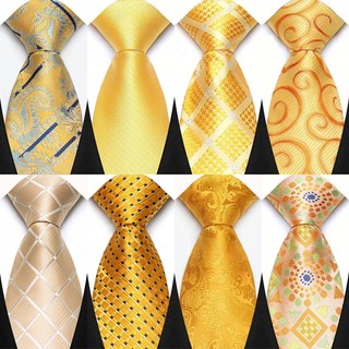 Nova Gravata Masculina 8CM Gravatas Para Homem Clássico Jacquard Tecido Xadrez Listras Sólida Cor Amarela Vestido Formal em Oferta na Shopee