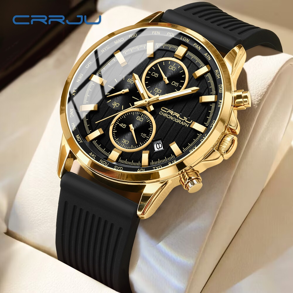 CRRJU Marca De Moda Relógio Masculino À Prova D'água Pulseira De Borracha Esportiva Movimento De Quartzo Mãos Luminosas Temporizador Multifuncional De Alta Qualidade Temperamento Estilo casual design Simples 2315 X