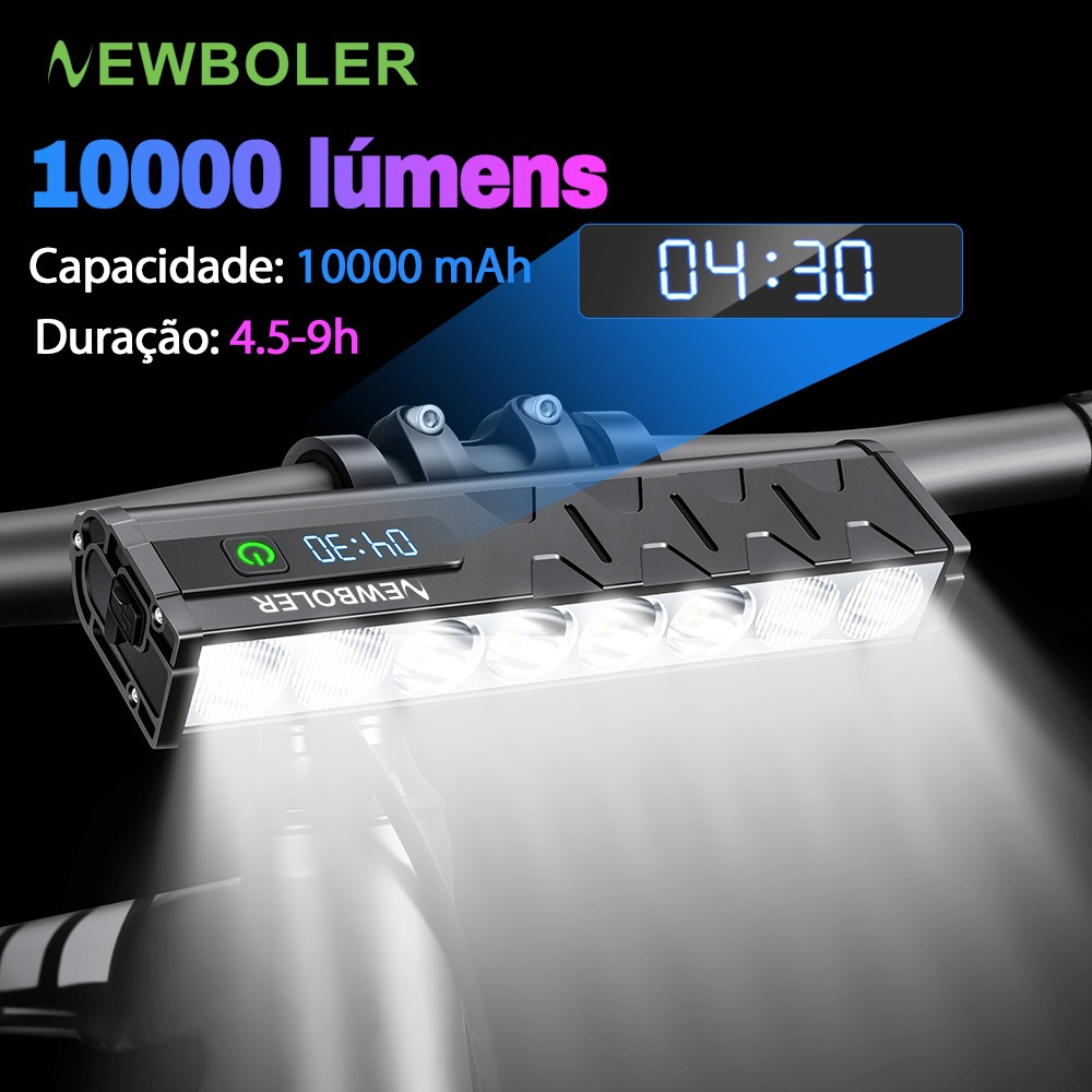 Newboler Digital Display 10000 Lumens Luz De Bicicleta 10000mAh Frontal IPX5 À Prova D'água Lâmpada Alumínio Recarregável De Liga Para Ciclismo em Oferta na Shopee