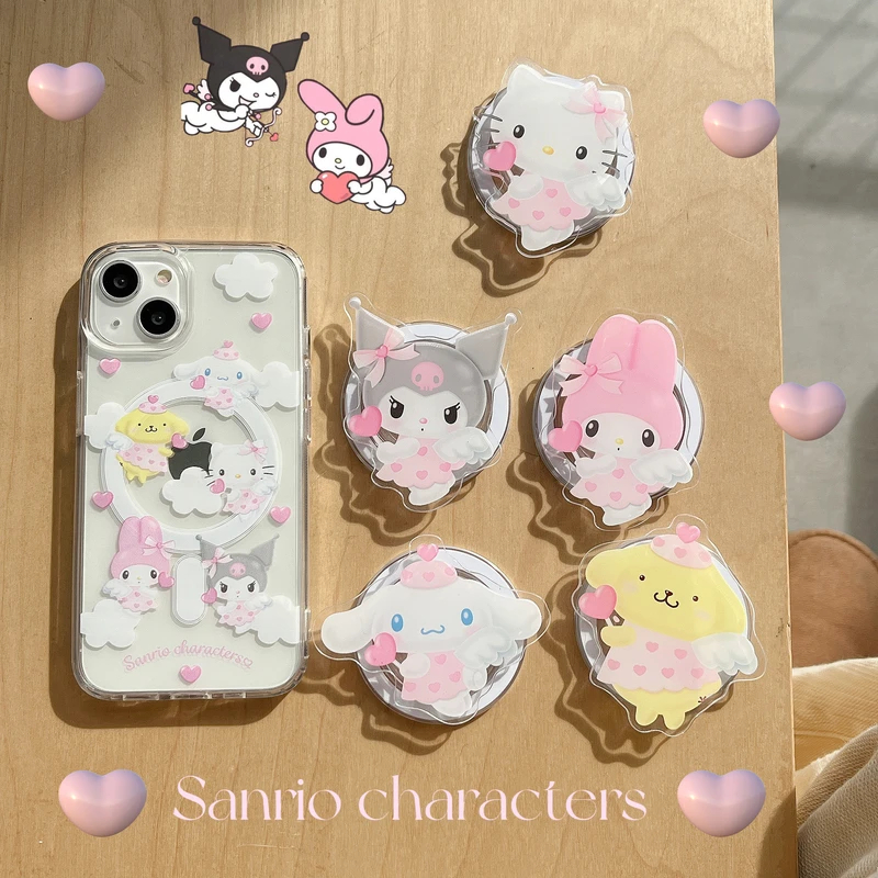 Sanrio Hello Kitty Melody Kuromi Suporte Magnético De Carga Sem Fio Para iPhone 15 14 13 12 11 Pro Max Tranparente Tampa Traseira em Oferta na Shopee