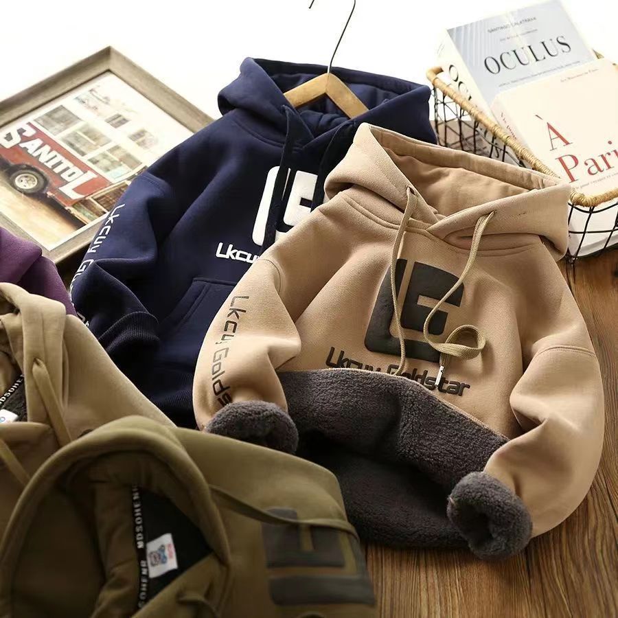 Camiseta Com Capuz Acolchoada Para Meninos Outono Inverno Mais Veludo Quente Big Kids Thermal Pullover Tops