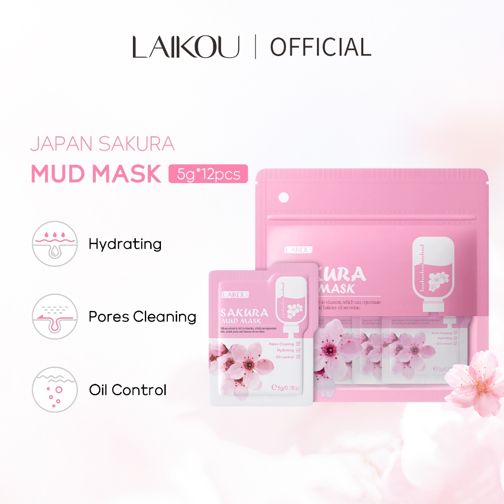 Laikou Sakura Máscara De Limpeza Da Pele Reduzir Acne Pimples Rosto Máscara De Argila Controle De Óleo 5g