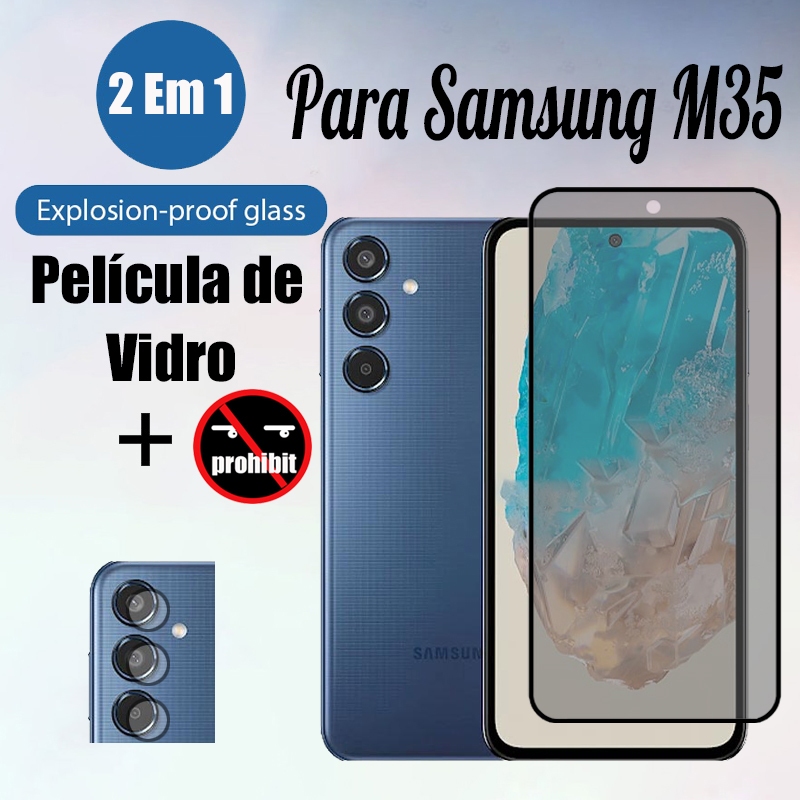 película Anti Espião Samsung M35 5G 5G 2 Em 1 Protetor De Tela De Vidro Temperado Anti-Espionagem Para Galaxy M55 M15 M34 54 14 5G 9D Película De Proteção E Lente De Câmera