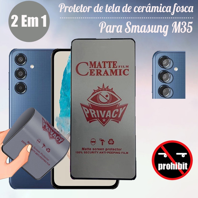 Película Anti Espião De Cerâmica Samsung M35 5G 5G 2 Em 1 Protetor De Tela Anti-Espionagem Para Samsung Galaxy M55 M15 M34 54 14 5G Película Protetora De Privacidade Com Lente De Câmera