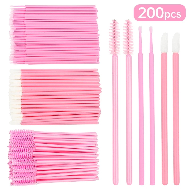 Kits De Maquiagem De 200pcs Com Escova De Brilho Labial De 50pcs E Aplicador De Varinhas De Máscara Ferramentas De Beleza De Microescova De 100pcs Para Pestanas