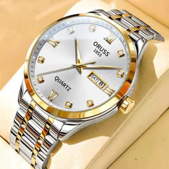 ORUSS Original Macho / Fêmea Calendário Duplo Aço Inoxidável Calendário Duplo à prova d'água Relógio Luminoso de Luxo