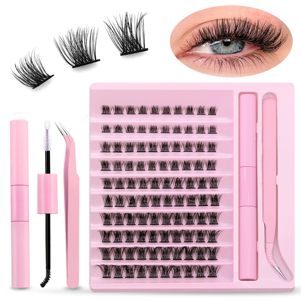 Groinneya cílios clusters cílios bond e selo ferramentas de maquiagem diy kit de extensão de cílios