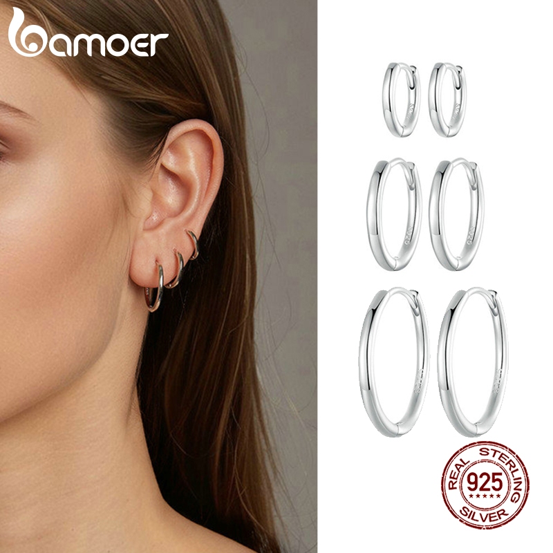 Brincos Bamoer 925 Sterling Sliver Hoop Minimalistas De Jóias Para Mulheres - Fashion Accessories
